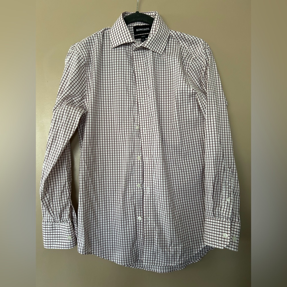 Bonobos Burgundy, White and Pink Checkered Dress Shirt